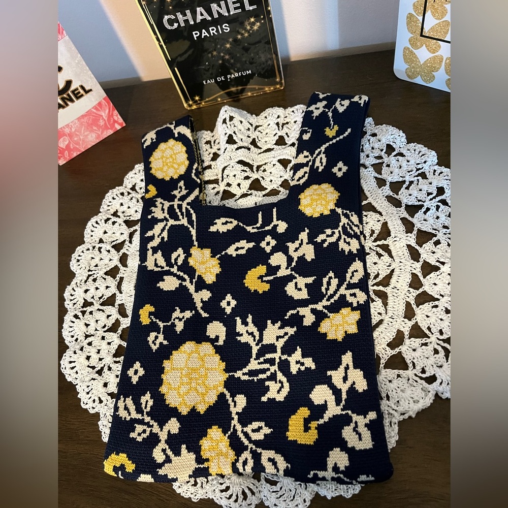 Handmade Navy Blue and Yellow Handbag